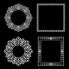 Set of decorative frames Elegant vector element for design in Eastern style, place for text. Floral black and white borders. Lace illustration for invitations and greeting cards.