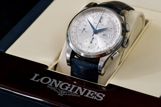 Den Helder, Netherlands. August 2022. Close up of the luxury watch in a gift box.