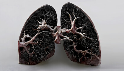 Lungs of a heavy smoker full of black tar