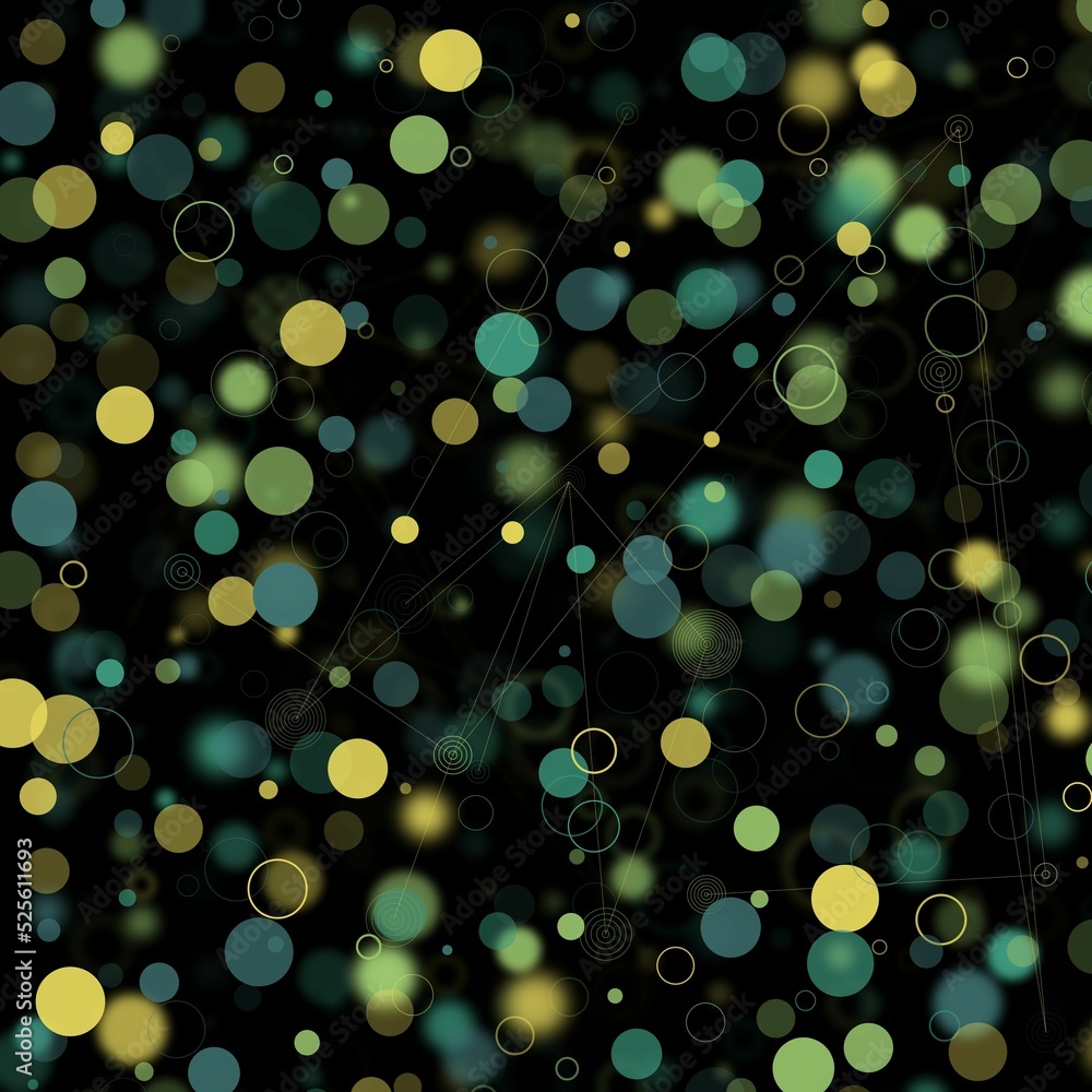Poster illustration of an abstract light dots and blurred circles backdrop like bokeh spot bubble particles