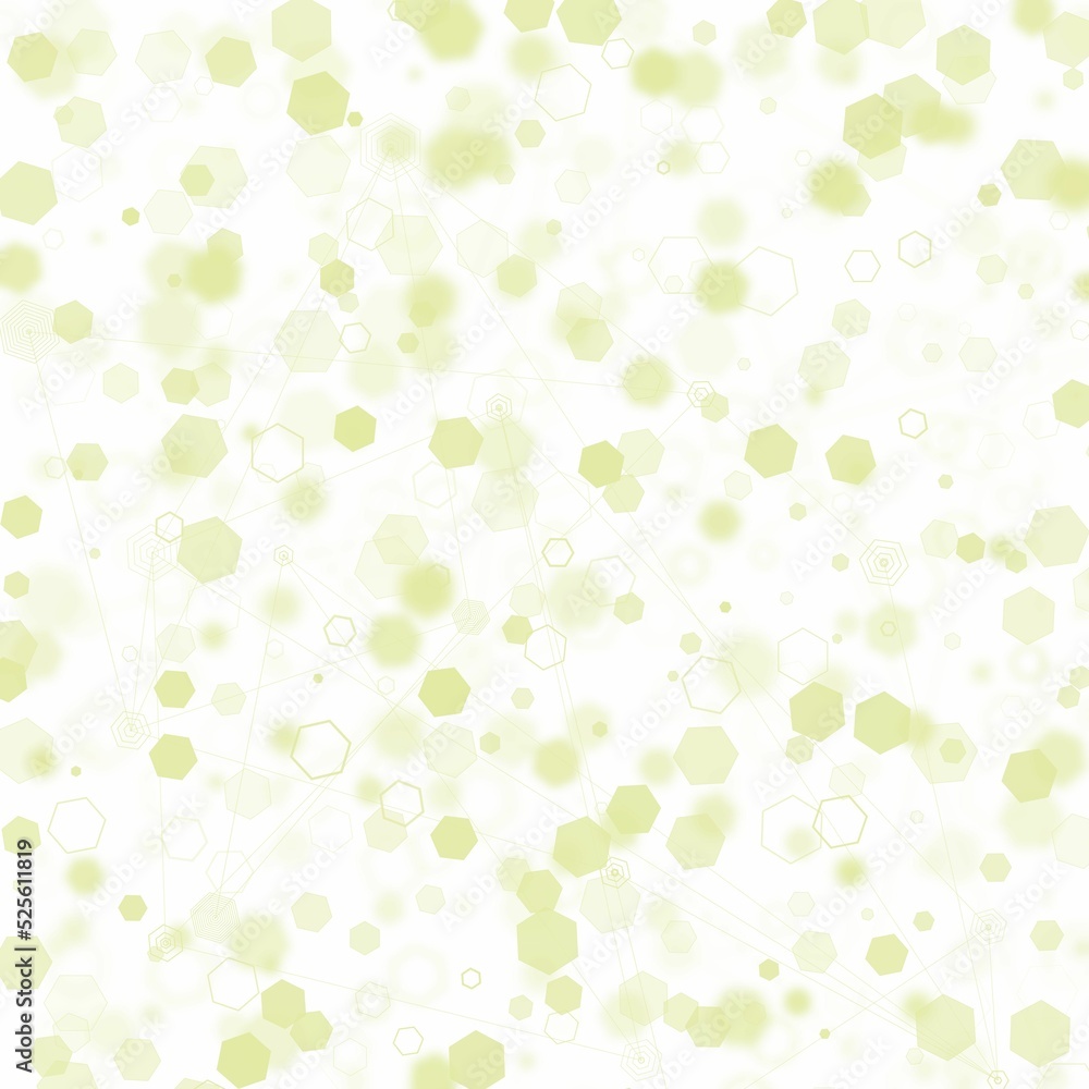Poster illustration of an abstract light dots and blurred hexagon backdrop like bokeh spot hex shapes