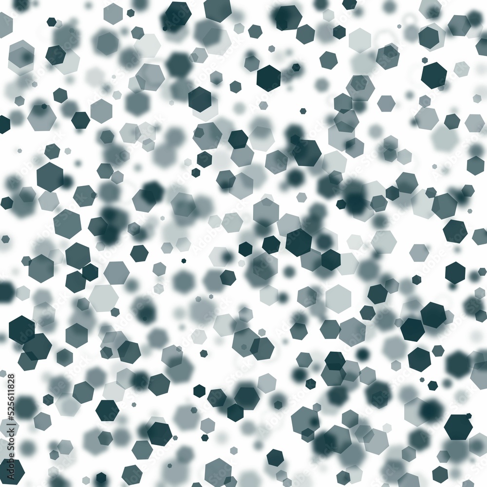 Poster illustration of an abstract light dots and blurred hexagon backdrop like bokeh spot hex shapes