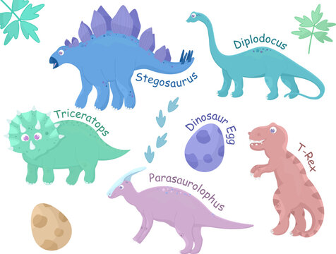 Separate images of different types of dinosaurs