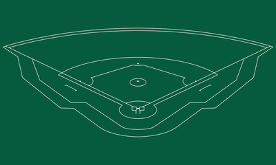 Baseball field : An illustration of a baseball field drawn with white lines.