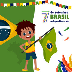 Cute boy with brazilians flag. happy Independence day of Brazil