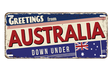 Fototapeta premium Greetings from Australia vintage rusty metal plate
