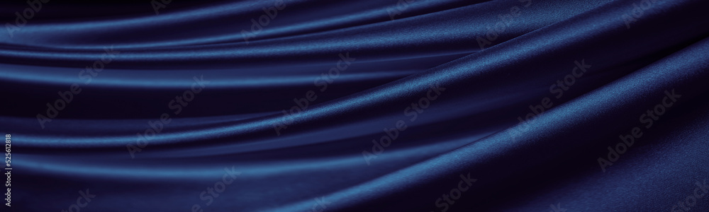 Wall mural black blue silk satin. dark elegant background with space. wavy folds. shiny fabric. luxurious. vale