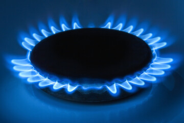 natural gas, gas burner with blue flame close up soft selective focus