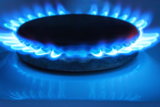 burning natural gas, gas burner with blue flame close-up soft selective focus