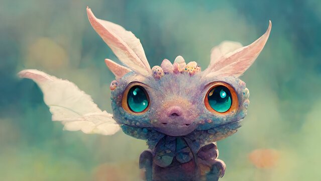 Graphic design of a little dragon on a blurry background