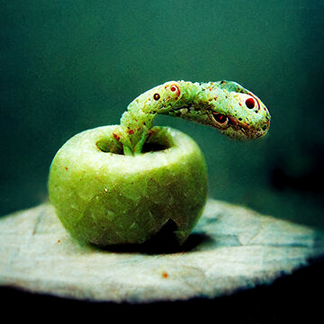 A Green Apple And Snake Like Tree Of The Knowledge Of Good And Evil