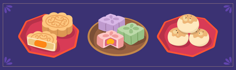 Chinese Mid-autumn moon festival elements set