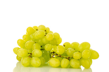One bunch of white Kish mish grapes, close-up, isolated on a white background.