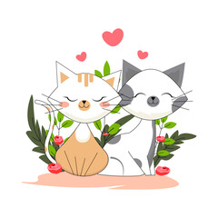Cute valentine's day animal couple with cats