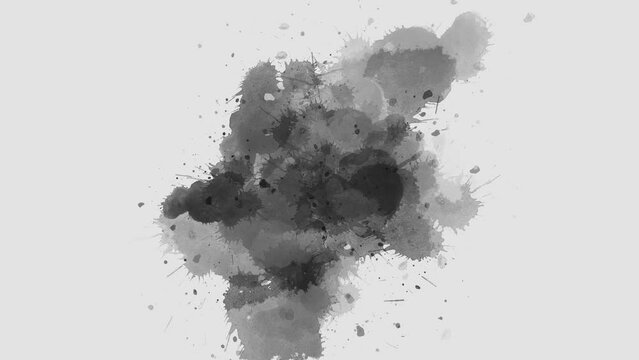 ink splatter compositing. ink transition splatter blot spreading effect animation in watercolor transition, ink wet brush stroke, fluid art background, overlay, alpha matte composition.	