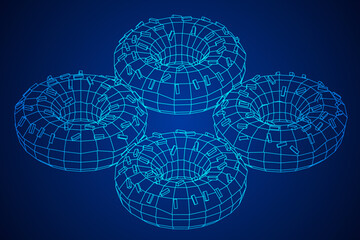Donut with glaze and powder. Simple modern design. Wireframe vector.