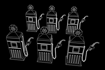Gasoline pump station retro design. Wireframe vector