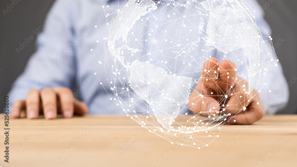 Poster global network. blockchain. 3d illustration. neural networks and artificial intelligence. abstract