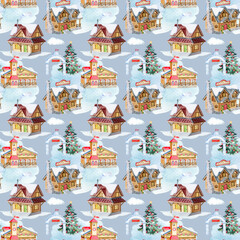 Watercolor Christmas seamless pattern, Christmas scrapbooking paper, Christmas fabric pattern