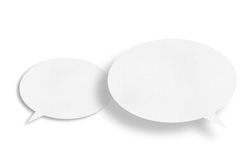 Round white paper and black shadow with speech bubbles isolated on transparent background communication bubble design