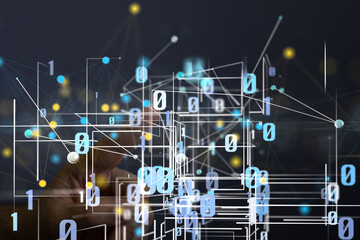 Global network. Blockchain. 3D illustration. Neural networks and artificial intelligence. Abstract