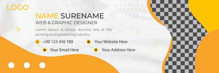Modern creative business and corporate email signature with an author photo place with white background, unique vector design template.
