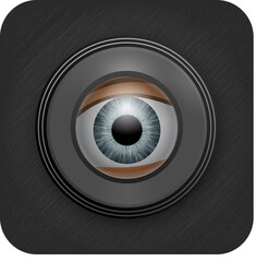 Eye in spy hole, peeping man