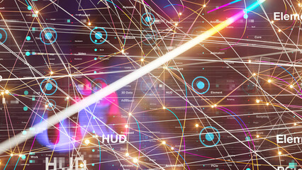 Neural network 3D illustration. Big data and cybersecurity