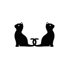 Two black cats animal logo 