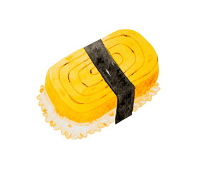 Egg sushi nigiri. Japanese food  Hand drawn watercolor . - 525627247