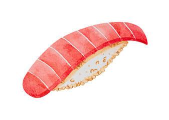 Maguro tuna nigiri sushi. Japanese food hand drawn watercolor .