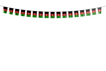 wonderful celebration flag 3d illustration. - many Afghanistan flags or banners hanging on string isolated on white