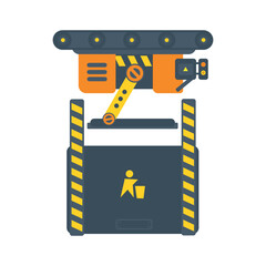 Robotic arm and conveyor machines for industrial production. Detailed illustrations of automated production systems.
