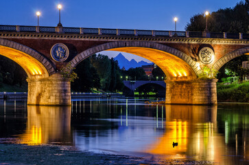 Turin (Torino) beautiful view with Ponte Isabella - 525629018