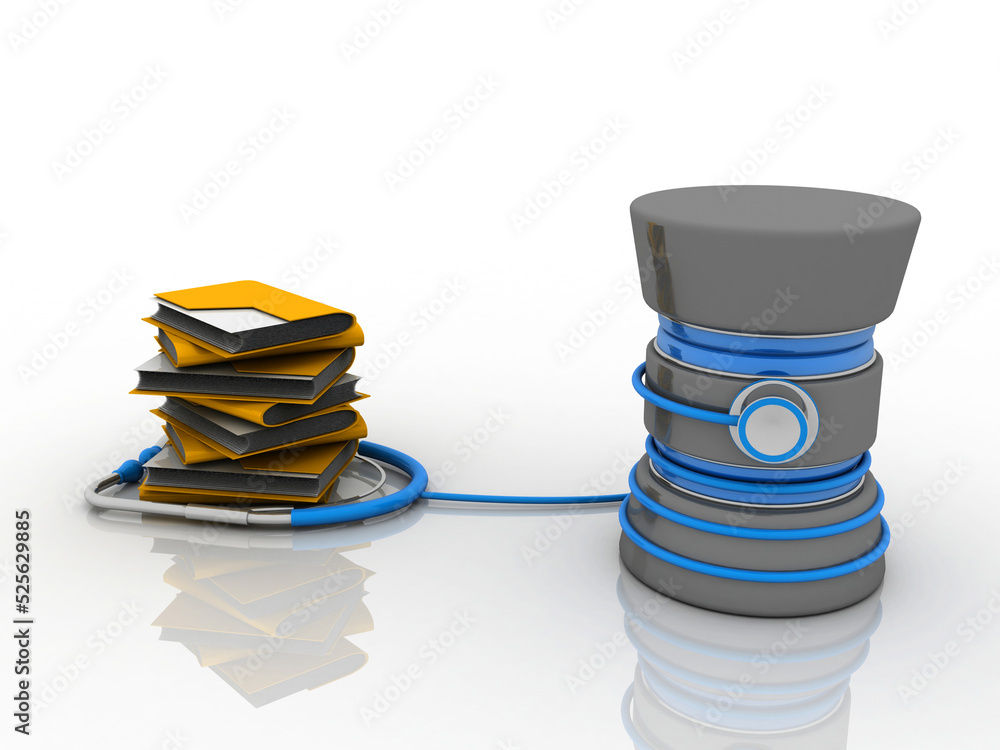Poster 3d rendering folder connected to database connected stethoscope