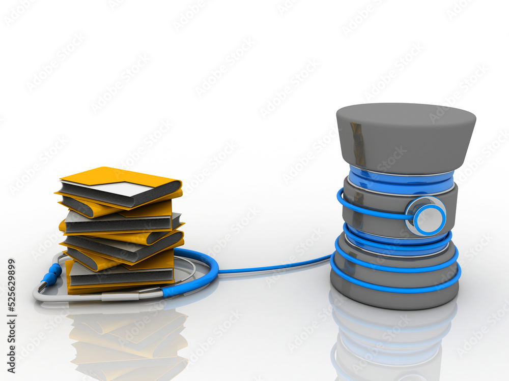 Poster 3d rendering folder connected to database connected stethoscope