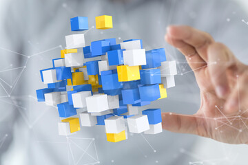 Digital cyberspace with particles and Digital data network connections concept.