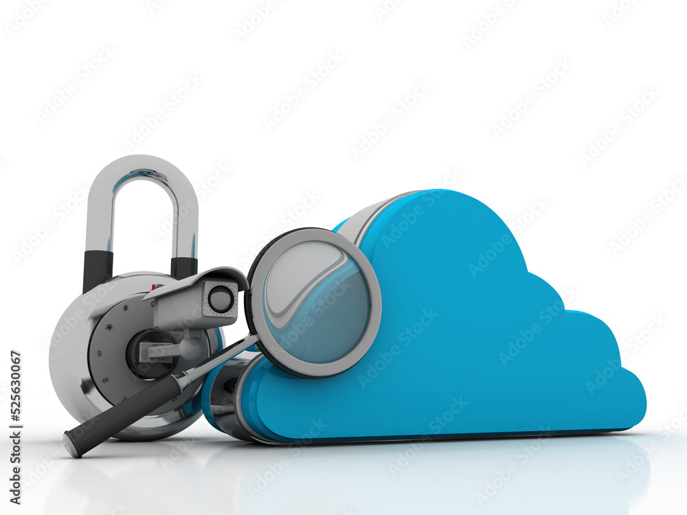 Poster 3d rendering cloud computing, security concept