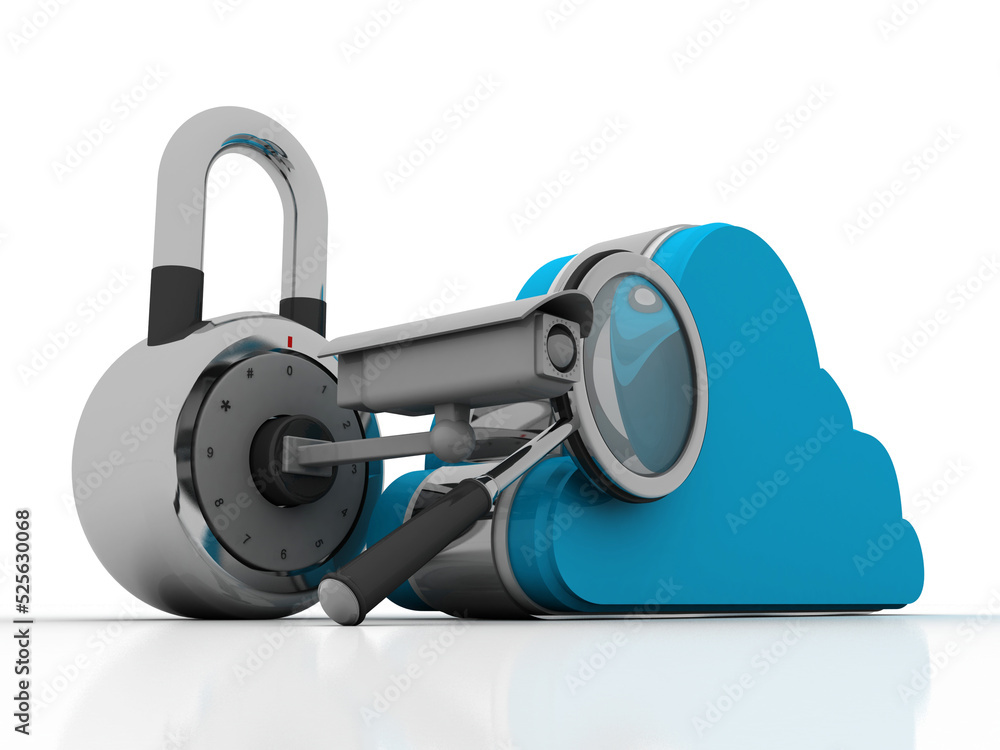 Poster 3d rendering cloud computing, security concept
