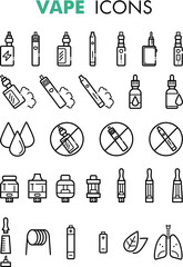 Vaping and e-cigarette line icons. Vape and eSmoking vector linear icon set