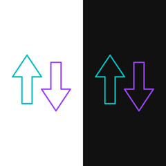 Line Arrow icon isolated on white and black background. Direction Arrowhead symbol. Navigation pointer sign. Colorful outline concept. Vector