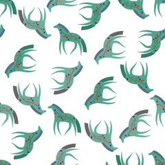 Hand drawn horse seamless pattern. Cute cartoon wallpaper with wild flower and stylized animals.