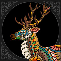 Colorful Deer zentangle arts isolated on black background