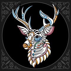 Colorful Deer zentangle arts isolated on black background