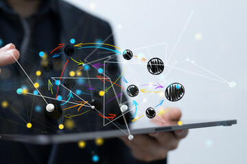 Global network. Blockchain. 3D illustration. Neural networks and artificial intelligence. Abstract