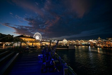 Cape Town V&A waterfront during pandemic at night in South Africa - obrazy, fototapety, plakaty