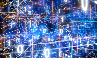 Neural network 3D illustration. Big data and cybersecurity