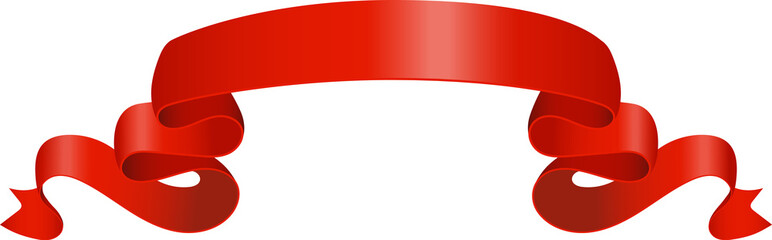 Red curled ribbon line design element. Label for holiday celebration or gift template.