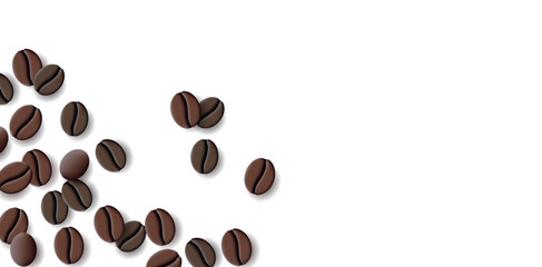 Top view background with coffee beans scattered. Vector illustration
