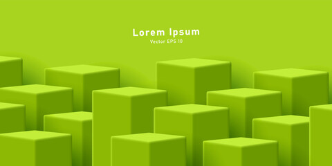 green background with 3d cubes of different height creating texture